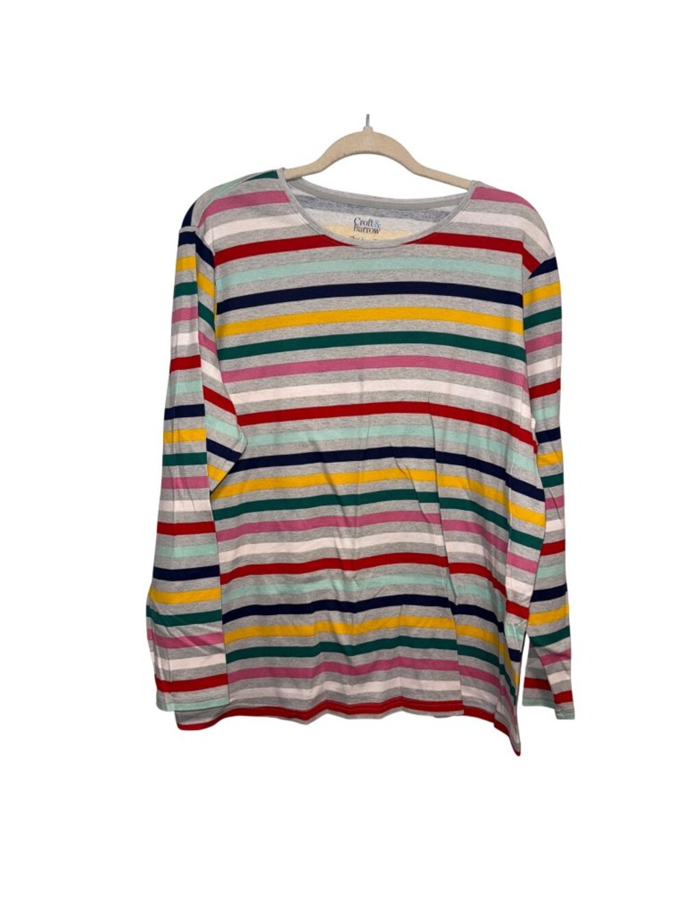 Croft & Barrow Womens Plus Size 2X Multicolor Striped Long-Sleeve Classic Tee